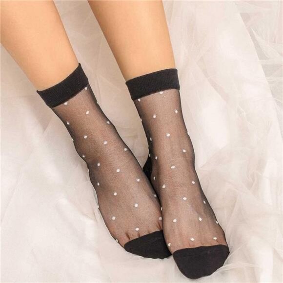 Sheer Ankle Socks – Polka Dot Mesh, Breathable Lace Style, 4 Colors - Picture 2 of 5